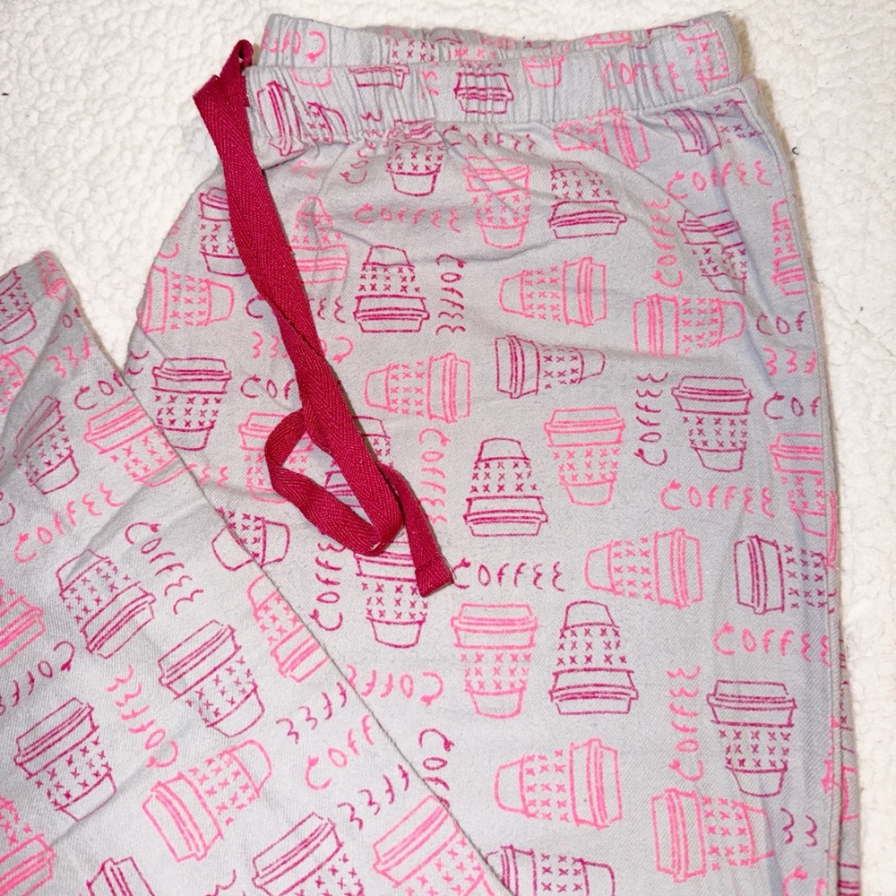 Sonoma Gray Lounge Pants with Pink Coffee Print XL GUC  💯 cotton - Picture 2 of 4